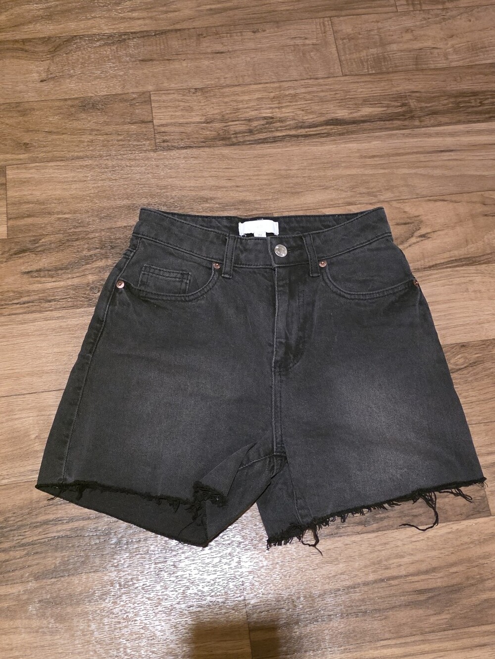 High-Waist Black Denim Shorts with Raw Hem